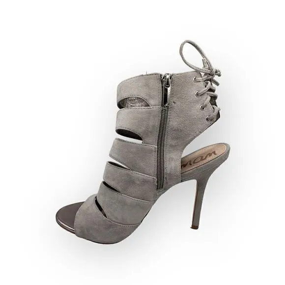 Sam Edelman Anastasia heeled leather ankle shoes grey peep toe women’s size 9m