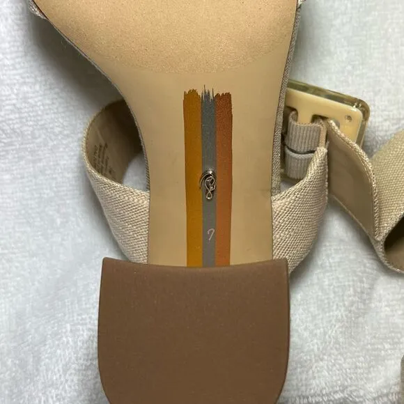Sam Edelman Dalton Sand Block Heel Sandals Metallic Linen Size‎ 7