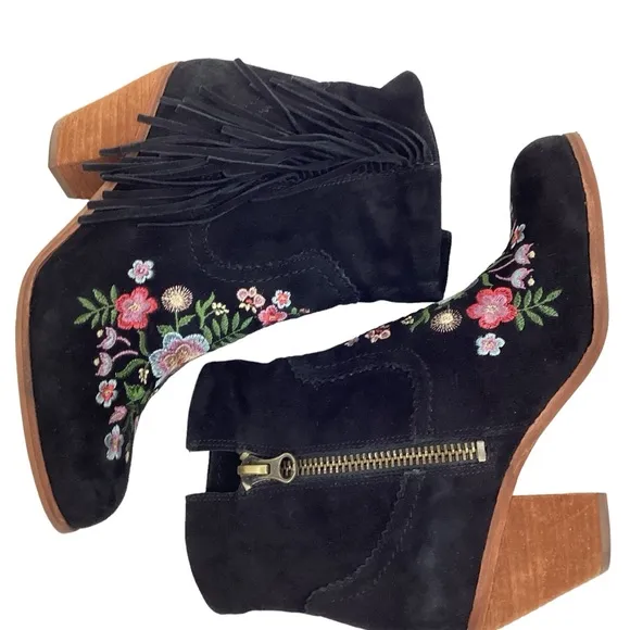 Sam Edelman Letti Western Fringe Embroidered Leather Boots