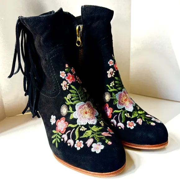 Sam Edelman Letti Western Fringe Embroidered LeatherBoots Sz 6