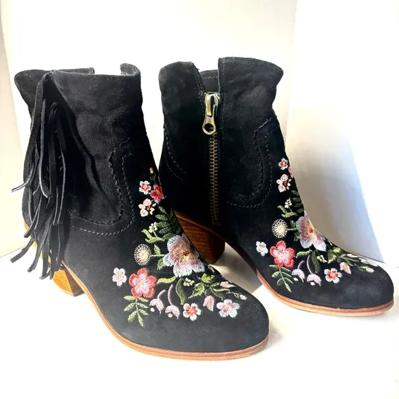 Sam Edelman Letti Western Fringe Embroidered LeatherBoots Sz 6
