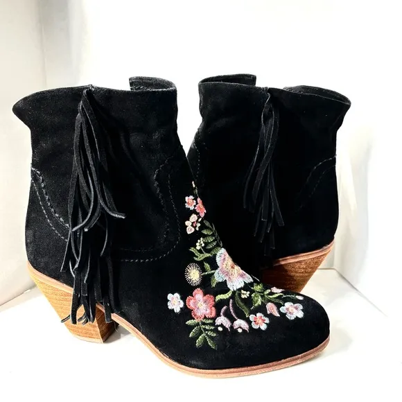 Sam Edelman Letti Western Fringe Embroidered LeatherBoots Sz 6