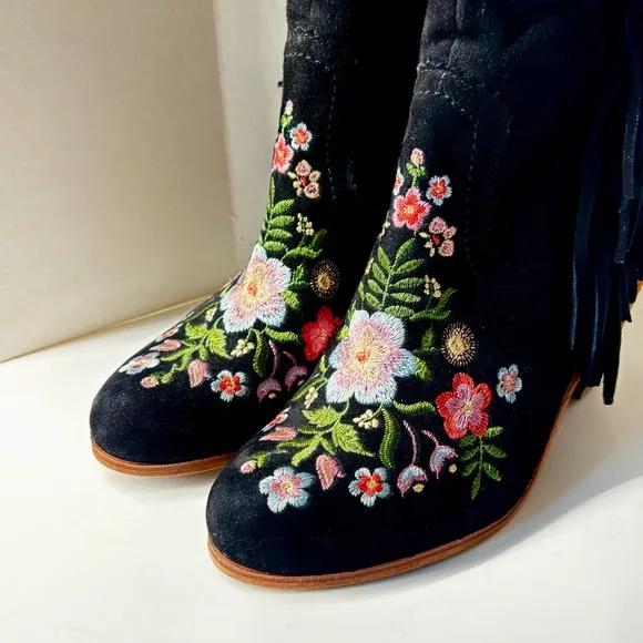 Sam Edelman Letti Western Fringe Embroidered LeatherBoots Sz 6