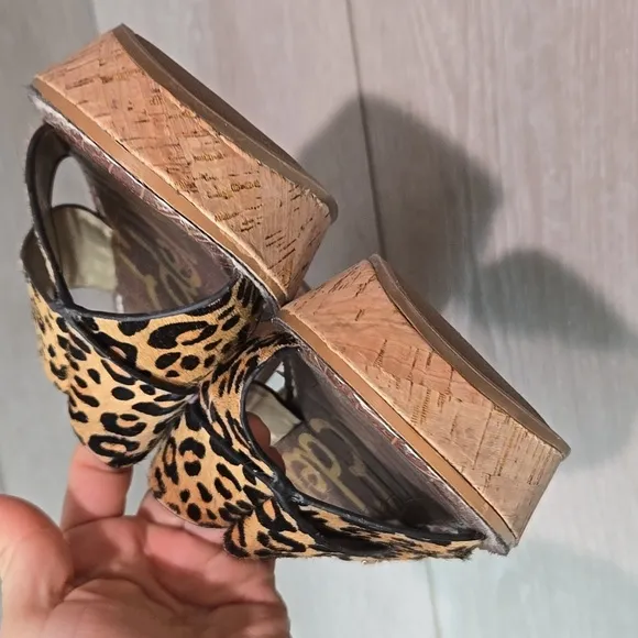 Sam Edelman Wms Remini Animal Print Crisscross Leather Platform Sandals shoes 10