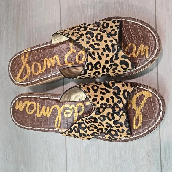 Sam Edelman Wms Remini Animal Print Crisscross Leather Platform Sandals shoes 10
