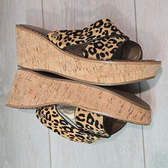 Sam Edelman Wms Remini Animal Print Crisscross Leather Platform Sandals shoes 10