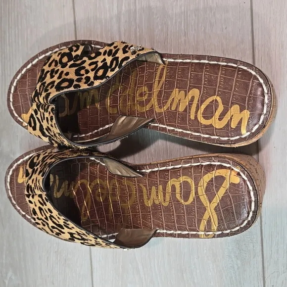 Sam Edelman Wms Remini Animal Print Crisscross Leather Platform Sandals shoes 10