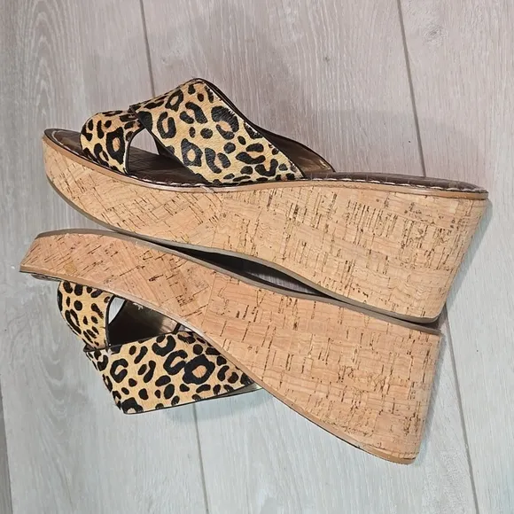 Sam Edelman Wms Remini Animal Print Crisscross Leather Platform Sandals shoes 10