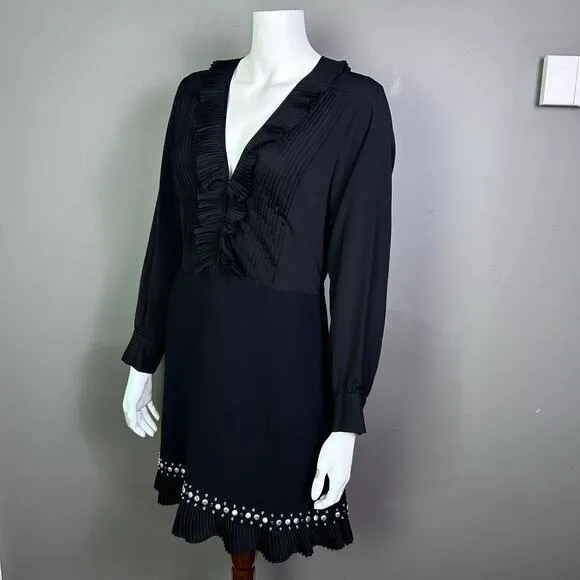 Sandro dress US 8 EU 40 Coreen Embellished black pleated work cocktail modern