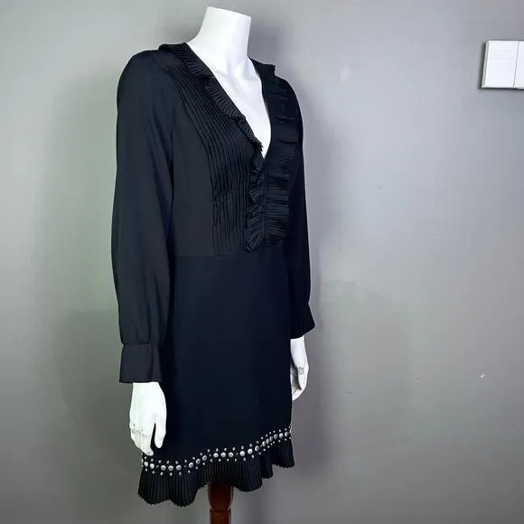 Sandro dress US 8 EU 40 Coreen Embellished black pleated work cocktail modern