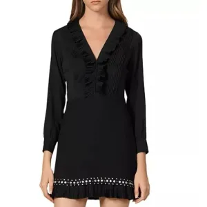 Sandro dress US 8 EU 40 Coreen Embellished black pleated work cocktail modern