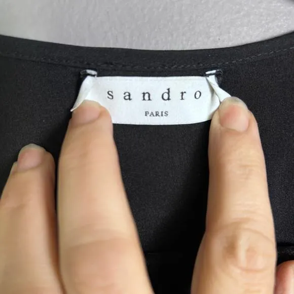 Sandro dress US 8 EU 40 Coreen Embellished black pleated work cocktail modern