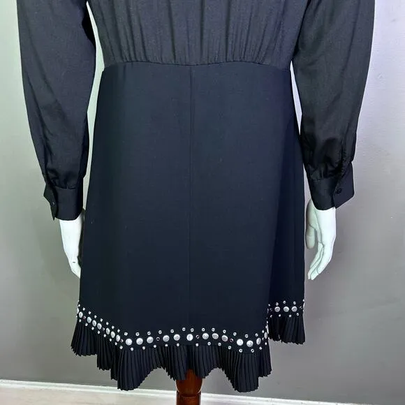 Sandro dress US 8 EU 40 Coreen Embellished black pleated work cocktail modern