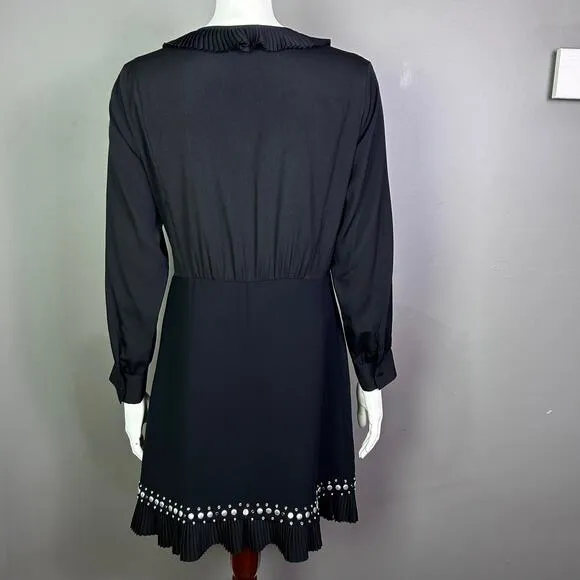 Sandro dress US 8 EU 40 Coreen Embellished black pleated work cocktail modern