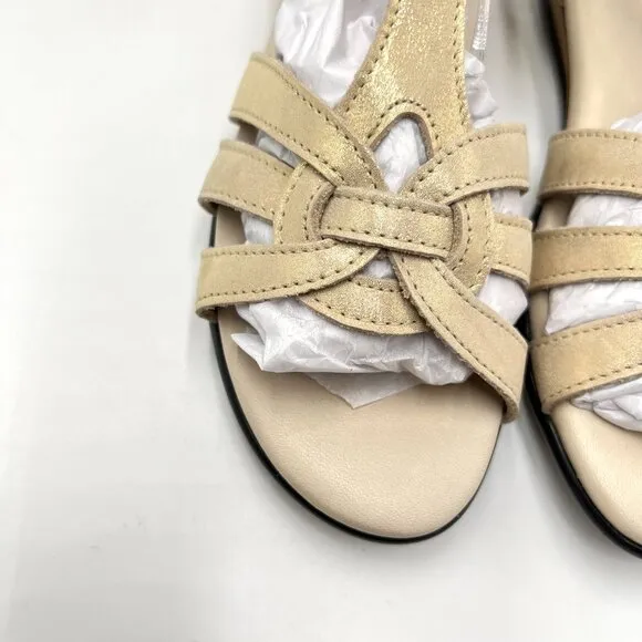 SAS Womens 7M Aurora Soft Gold Leather Low Wedges Sandals Comfort Shoes