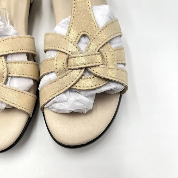 SAS Womens 7M Aurora Soft Gold Leather Low Wedges Sandals Comfort Shoes