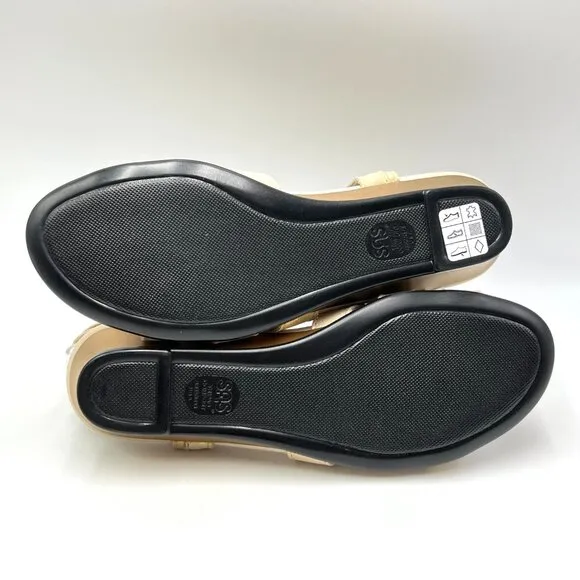 SAS Womens 7M Aurora Soft Gold Leather Low Wedges Sandals Comfort Shoes