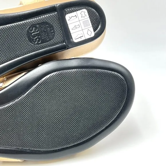 SAS Womens 7M Aurora Soft Gold Leather Low Wedges Sandals Comfort Shoes