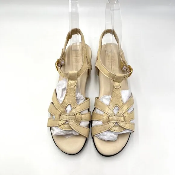 SAS Womens 7M Aurora Soft Gold Leather Low Wedges Sandals Comfort Shoes