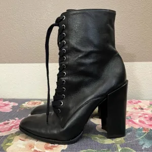 SCHUTZ Black Lace Up Boots with Block Heel size 9.5B