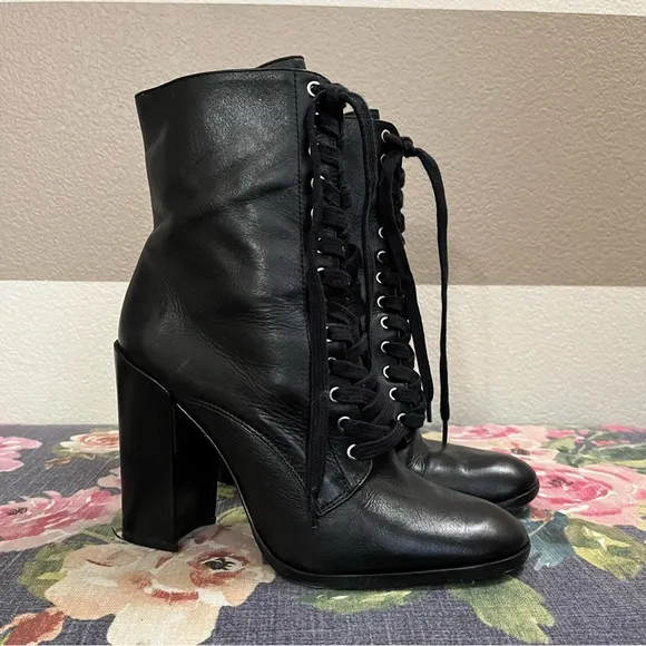 SCHUTZ Black Lace Up Boots with Block Heel size 9.5B