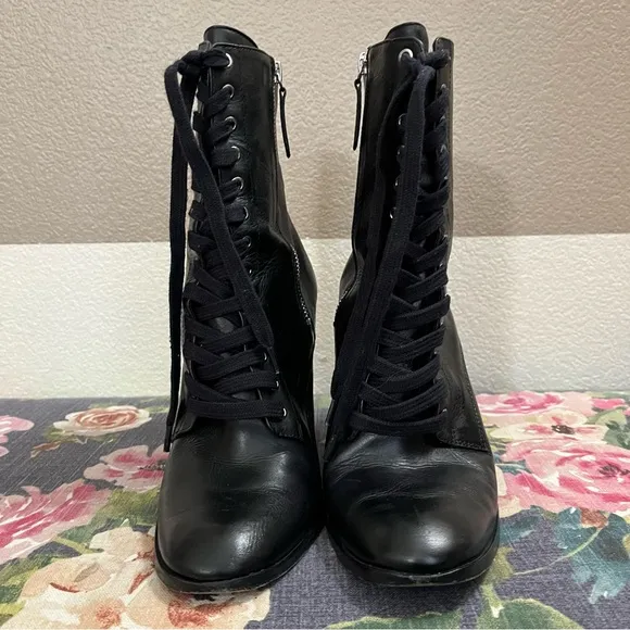SCHUTZ Black Lace Up Boots with Block Heel size 9.5B