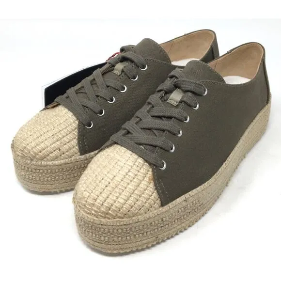 Schutz Women's Size 9B Green Canvas Platform Espadrille Trainers Sneakers Shoes