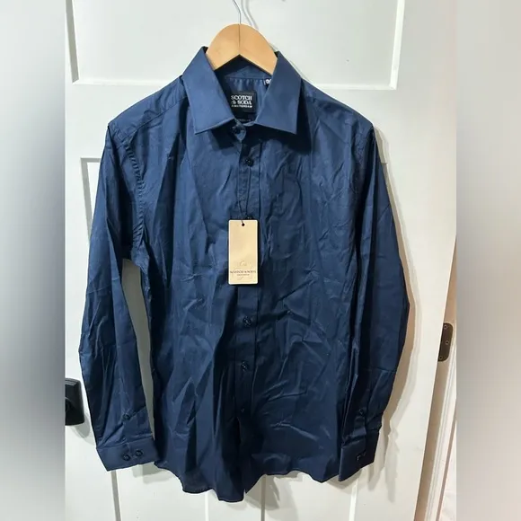 SCOTCH &amp; SODA Navy Modern Fit Designer Dress Shirt
