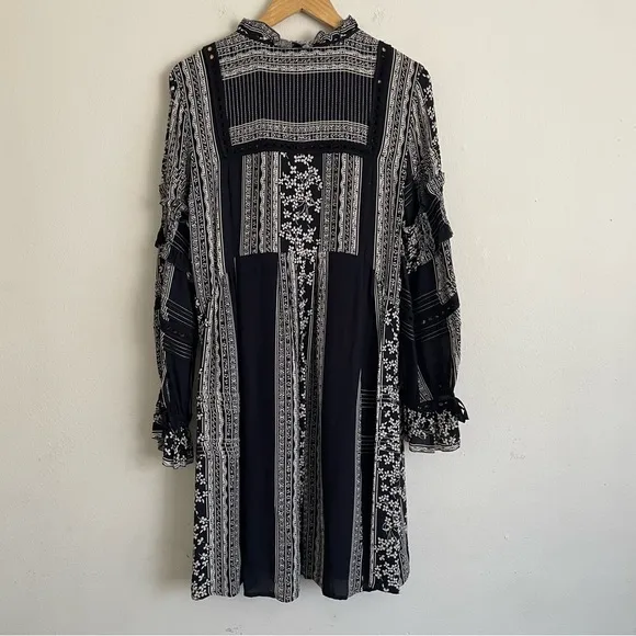 Sea New York Keely Tie-Neck Boho Peasant Tunic Dress – Long Sleeve Mixed Print 8