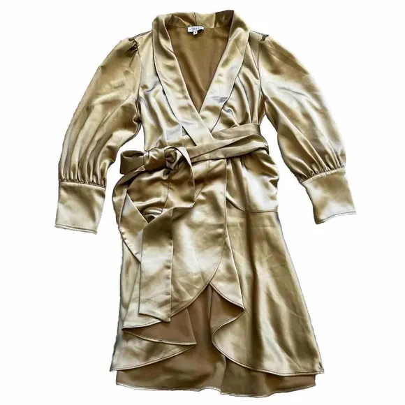 S’EDGE GOLD WRAP DRESS SIZE SMALL SOPHISTICATED MODERN CHIC EVENT PARTY