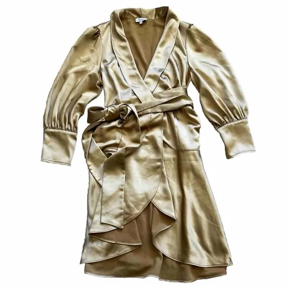 S’EDGE GOLD WRAP DRESS SIZE SMALL SOPHISTICATED MODERN CHIC EVENT PARTY