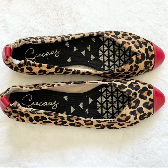 SEECAAS LEOPARD WITH RED CAP TOE Size 10 Chic Stylish Fun Trendy Artsy Modern