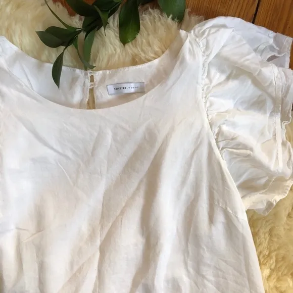 SELECTED femme white linen modern ruffle Dress 8