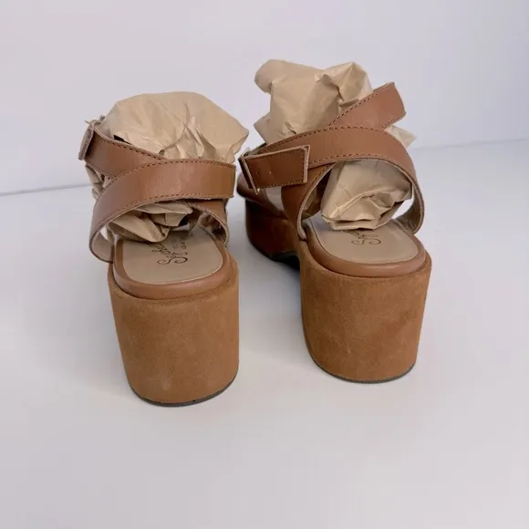 Seychelles Slow Motion Tan Sandals Suede Buttery Leather Ankle Strap Size 8