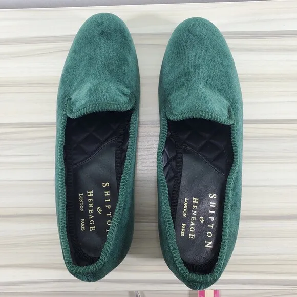 Shipton &amp; Heneage Bottle Green Velvet Royal Albert Slippers UK 4 US 6 Plain