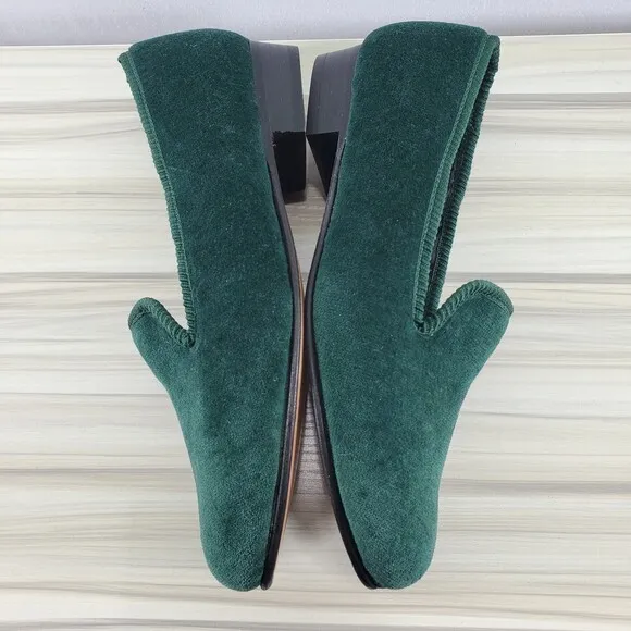 Shipton &amp; Heneage Bottle Green Velvet Royal Albert Slippers UK 4 US 6 Plain
