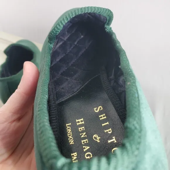 Shipton &amp; Heneage Bottle Green Velvet Royal Albert Slippers UK 4 US 6 Plain