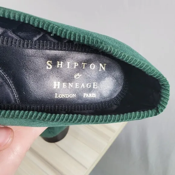 Shipton &amp; Heneage Bottle Green Velvet Royal Albert Slippers UK 4 US 6 Plain