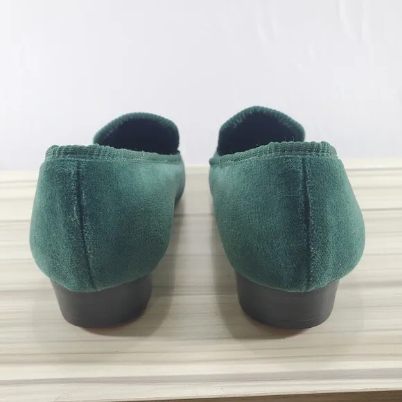 Shipton &amp; Heneage Bottle Green Velvet Royal Albert Slippers UK 4 US 6 Plain