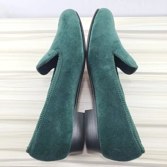 Shipton &amp; Heneage Bottle Green Velvet Royal Albert Slippers UK 4 US 6 Plain