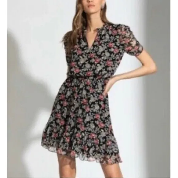 Shoshanna Jodelle Floral-Print Metallic Chiffon Dress