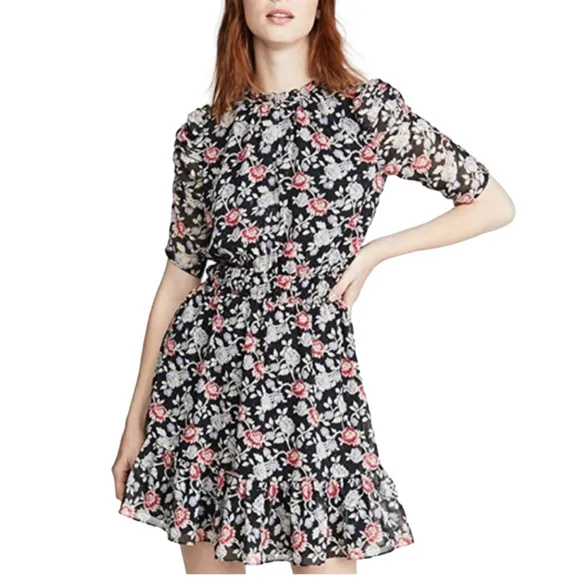 Shoshanna Jodelle Floral-Print Metallic Chiffon Dress