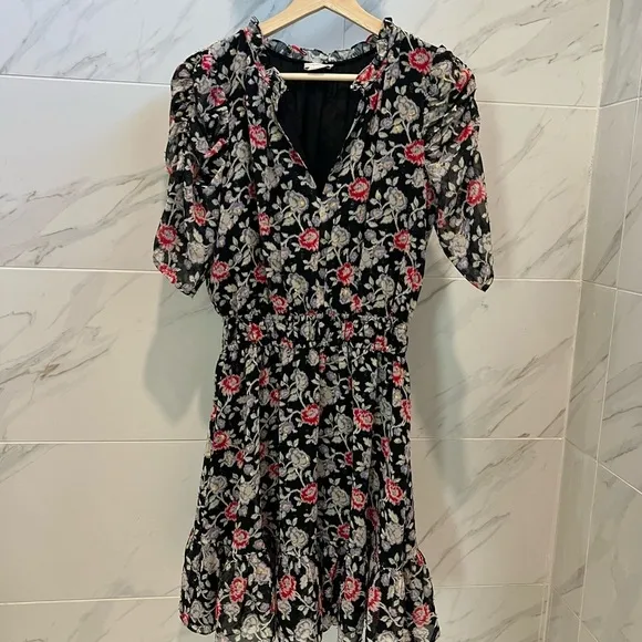 Shoshanna Jodelle Floral-Print Metallic Chiffon Dress