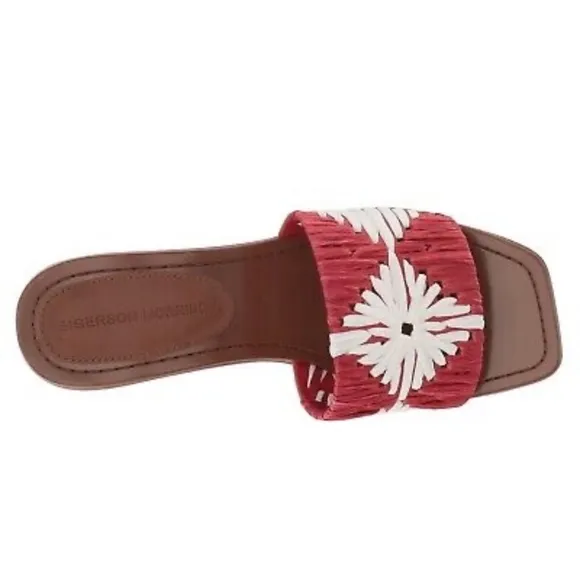 Sigerson Morrison Marnin Red White Brown Leather Heeled Slide Sandals Mules 9.5