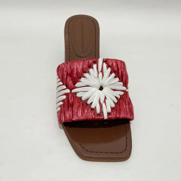 Sigerson Morrison Marnin Red White Brown Leather Heeled Slide Sandals Mules 9.5