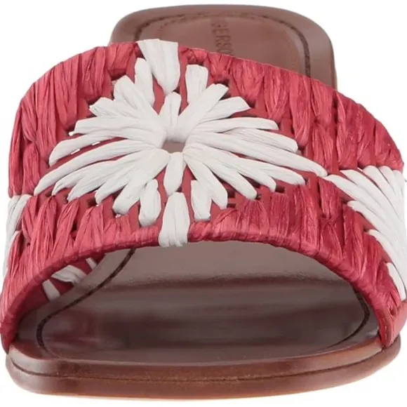 Sigerson Morrison Marnin Red White Brown Leather Heeled Slide Sandals Mules 9.5