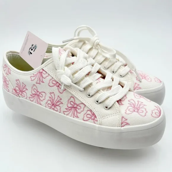 SINCERELY JULES Canvas White and Pink Bow Print Sneakers COQUETTE  Shoes 8