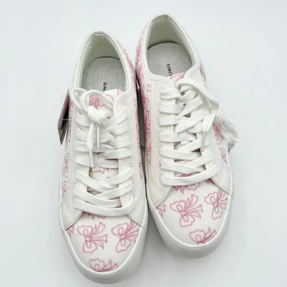 SINCERELY JULES Canvas White and Pink Bow Print Sneakers COQUETTE  Shoes 8