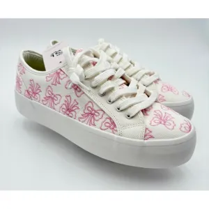 SINCERELY JULES Canvas White and Pink Bow Print Sneakers COQUETTE  Shoes 8