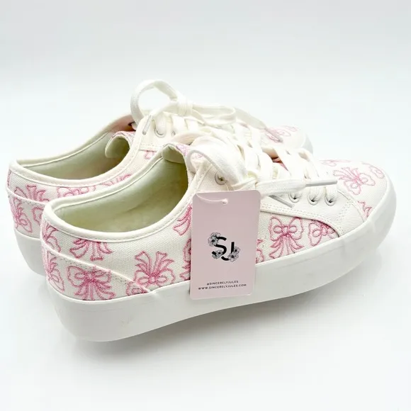 SINCERELY JULES Canvas White and Pink Bow Print Sneakers COQUETTE  Shoes 8